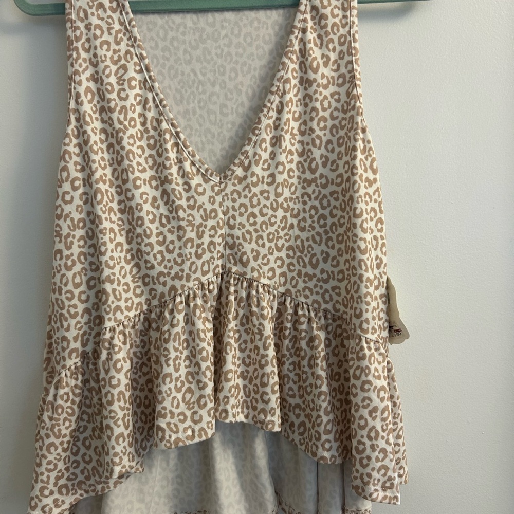 Altar'd State Tan Cream Asymmetrical Peplum Tank Top